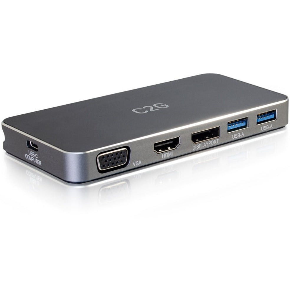 C2G 54439 USB C MST Docking Station with HDMI, DisplayPort, VGA and Power Delivery up to 65W - 4K 30Hz