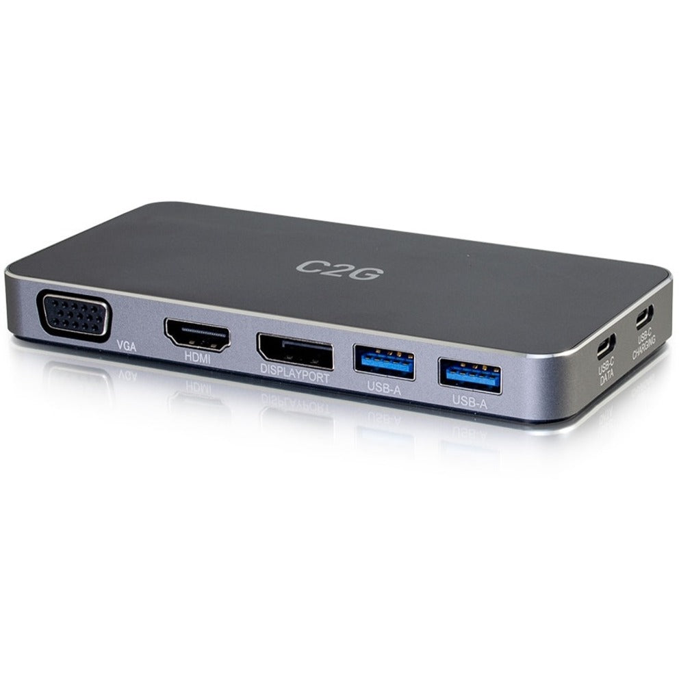 C2G 54439 USB C MST Docking Station with HDMI, DisplayPort, VGA and Power Delivery up to 65W - 4K 30Hz
