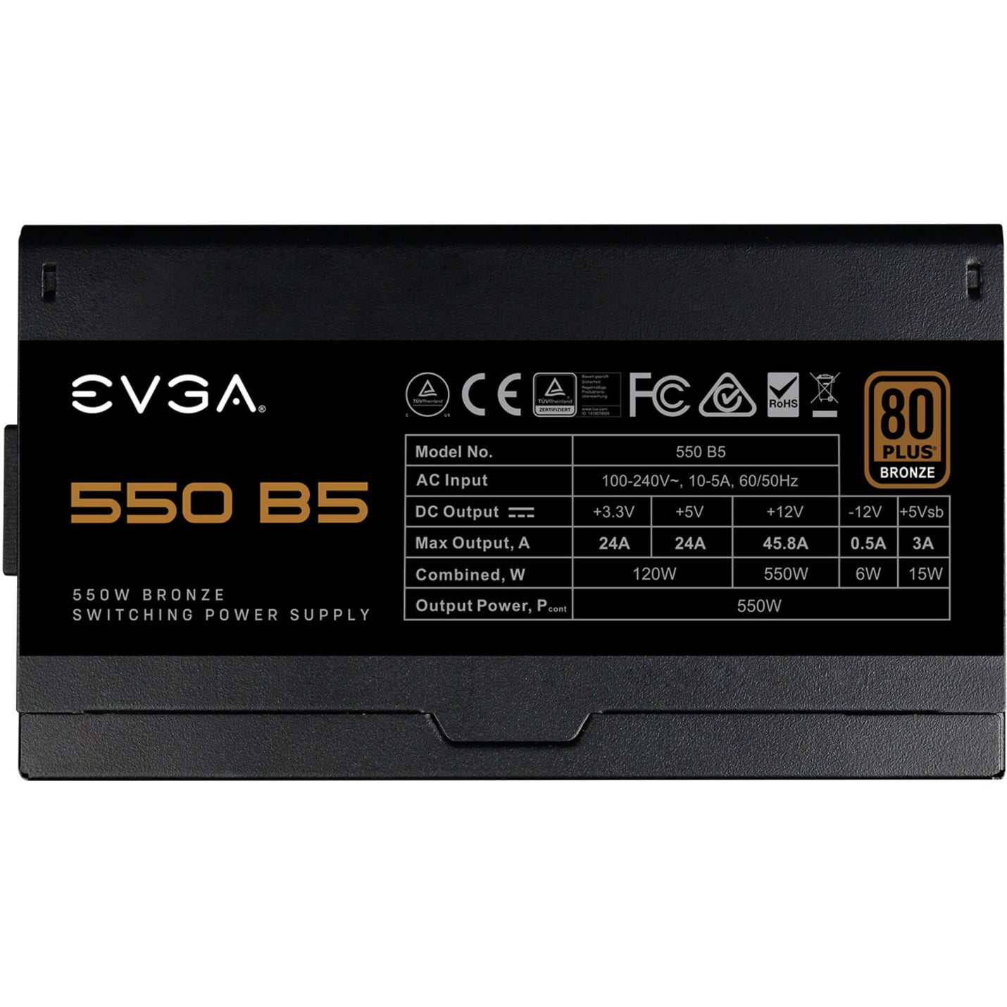 EVGA 220-B5-0550-V1 550 B5 Power Supply, 550W, 80 Plus Bronze, 5-Year Warranty