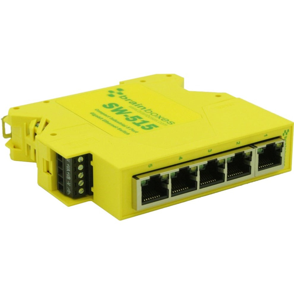 Brainboxes SW-515 Compact Industrial 5 Port Gigabit Ethernet Switch, DIN Rail Mountable