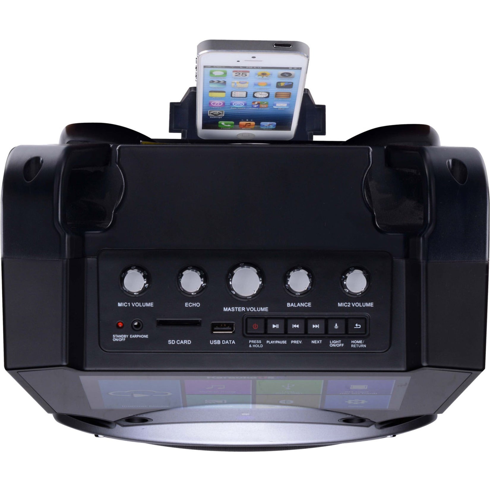 Karaoke USA WK849 Karaoke System, Universal Cradle, 2 Microphones, 120V Power Adaptor, Remote Control