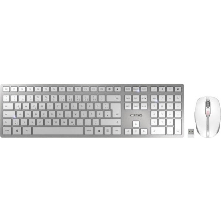 CHERRY JD-9000EU-1 DW 9000 SLIM Keyboard & Mouse, Rechargeable, Bluetooth/RF, White/Silver