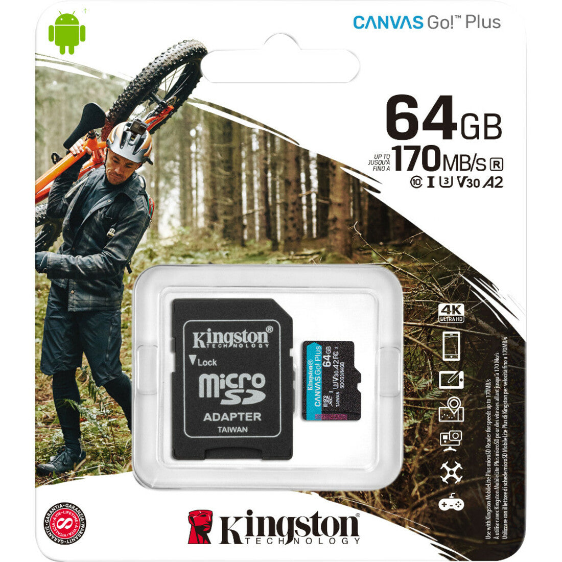 Kingston SDCG3/64GB Canvas Go! Plus microSD Memory Card, 64GB, 170MB/s Read Speed, UHS-I (U3)