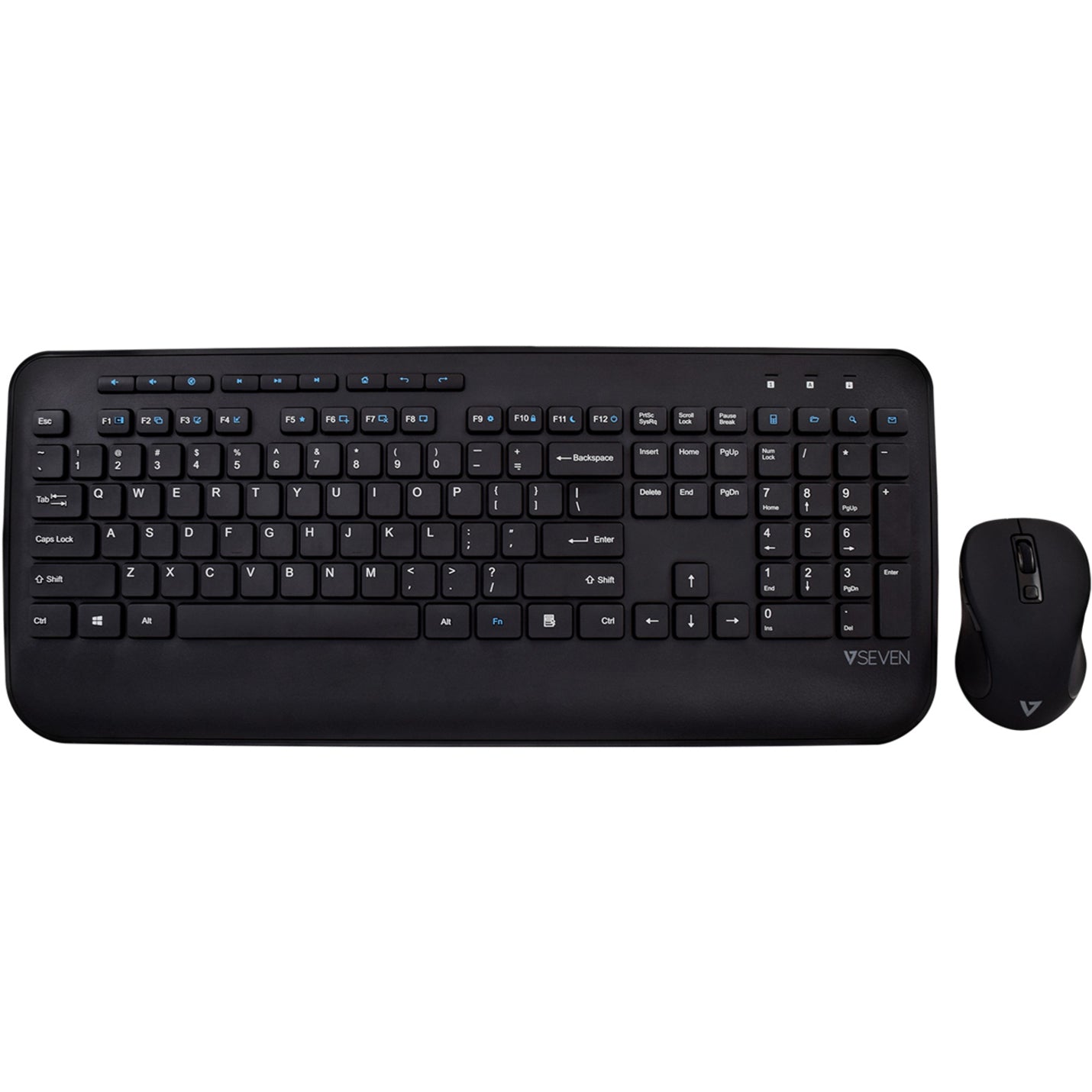 V7 CKW300US Full Size/Palm Rest English QWERTY - Black, Wireless RF Keyboard & Mouse with Internet Key, Email, Volume Control, My Music, Play/Pause, 6 Buttons, 1600 dpi, AA Battery Supported