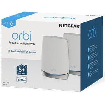Netgear RBK752-100NAS Orbi Whole Home Tri-band Mesh WiFi 6 System, Gigabit Ethernet, Alexa Supported