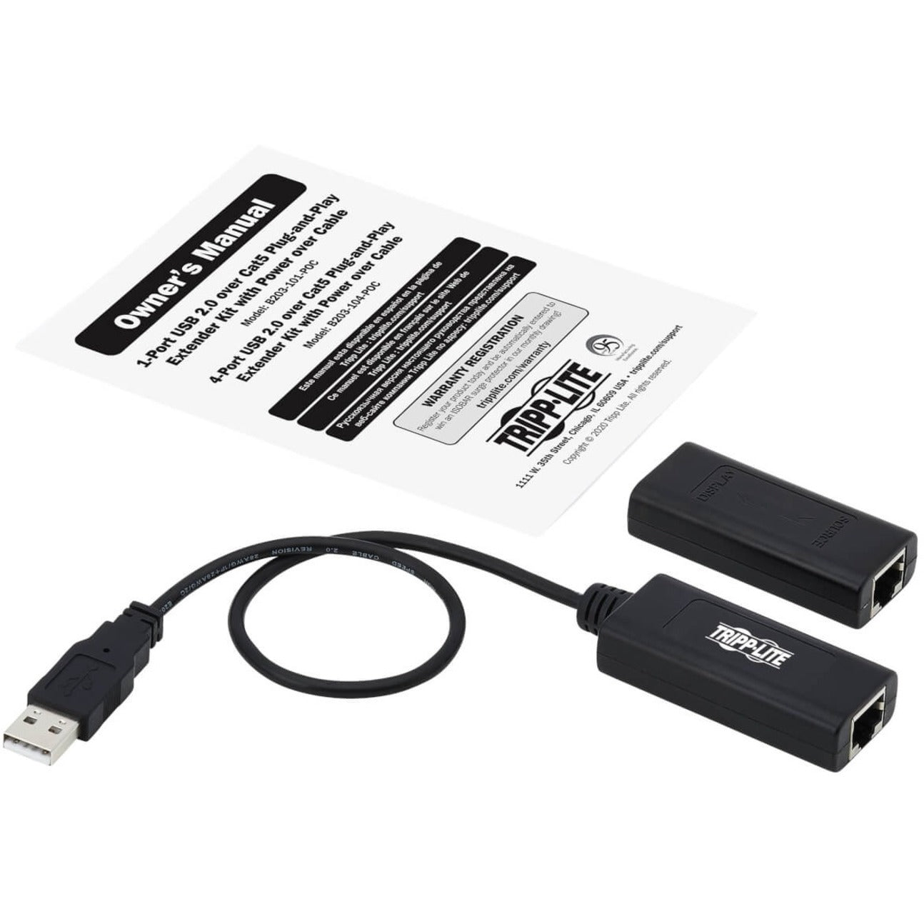 Tripp Lite B203-101-POC Video Extender Transmitter/Receiver, Full HD 1080p, 164 ft Range, USB CAT5/CAT6 Extender Kit