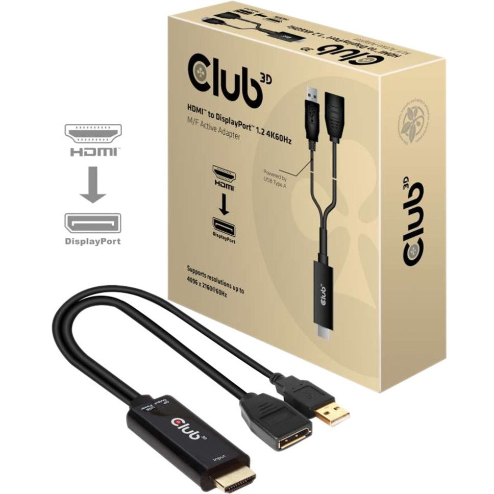 Club 3D CAC-1331 HDMI to DisplayPort 4K60Hz M/F Active Adapter, Gold-Plated, 9.84" Cable Length