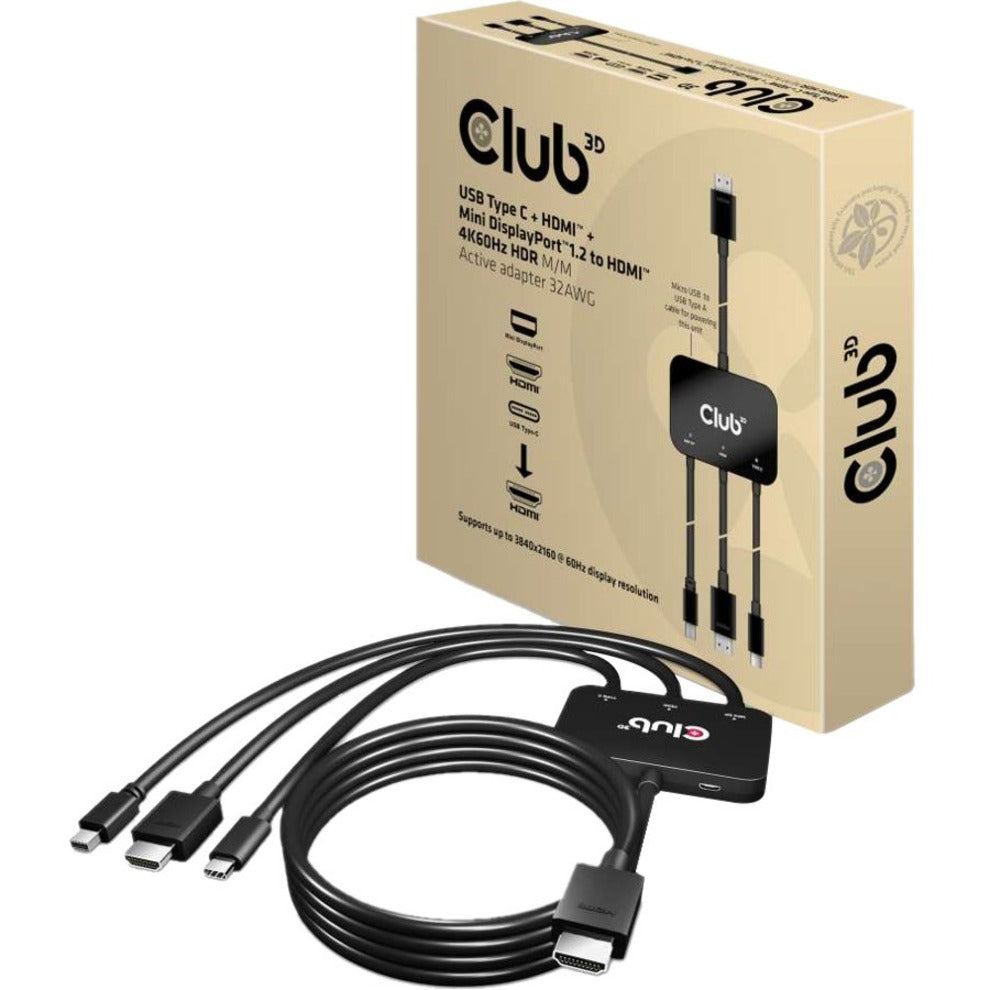 Club 3D CAC-1630 Mini DisplayPort/HDMI/USB-C Audio/Video Adapter, Active, Plug and Play, HDCP, 3840 x 2160 Resolution Supported