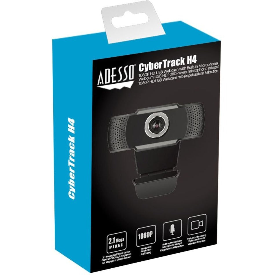 Adesso CYBERTRACKH4 1080P HD USB Webcam with Built-In Microphone, Auto Focus, 30fps