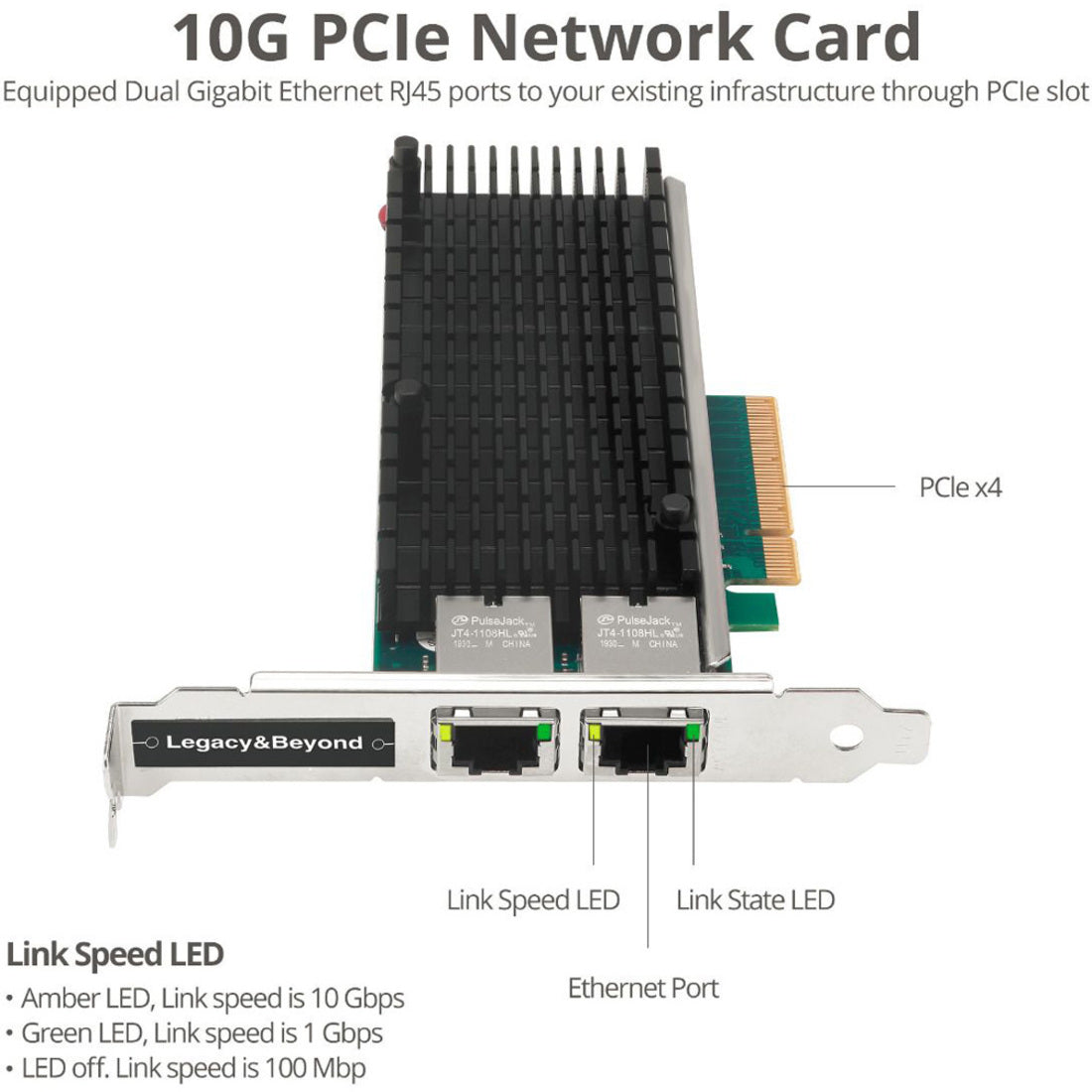 SIIG LB-GE0311-S1 Dual Port 10G Ethernet Network PCI Express, 2 Ports, Twisted Pair, 10GBase-T