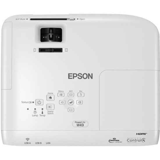 Epson V11H983020 PowerLite W49 3LCD WXGA Classroom Projector with HDMI, 3800 lm, 16:10