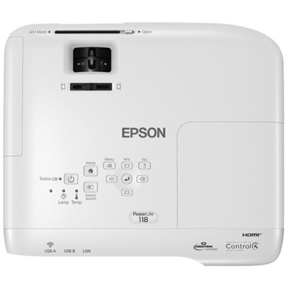 Epson V11HA03020 PowerLite 118 3LCD XGA Classroom Projector with Dual HDMI, 3800 lm, 4:3 Aspect Ratio