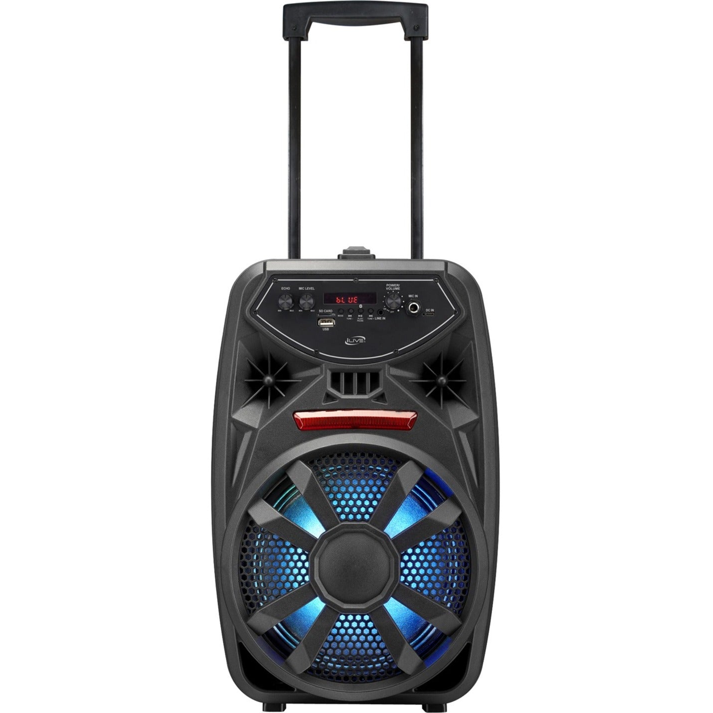 iLive ISB380B Bluetooth Tailgate Party Speaker, Black - Adjustable Echo, USB Charging Port, Color Changing LED