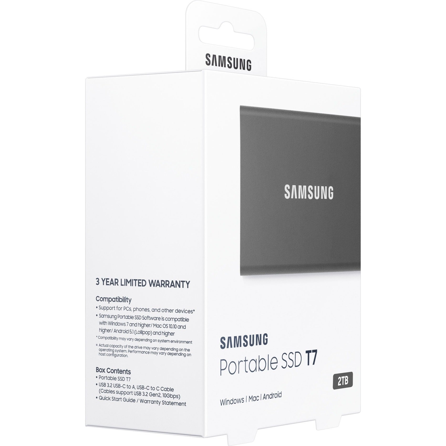 Samsung MU-PC2T0T/AM Portable SSD T7 USB 3.2 2TB (Titan Gray), Fast Data Transfer, Secure Storage
