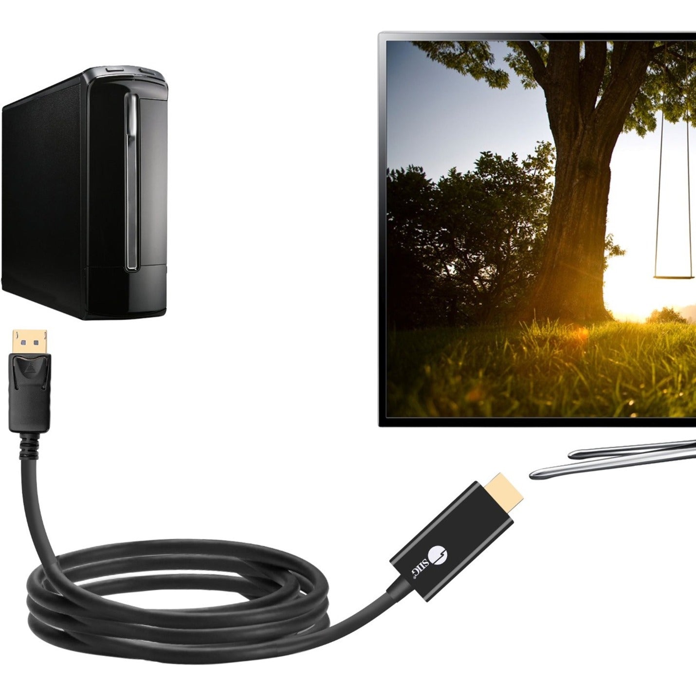 SIIG CB-DP1R12-S1 DisplayPort 1.2 to HDMI 10ft Cable 4K/30Hz, Plug & Play, Gold-Plated Connectors, 2-Year Warranty