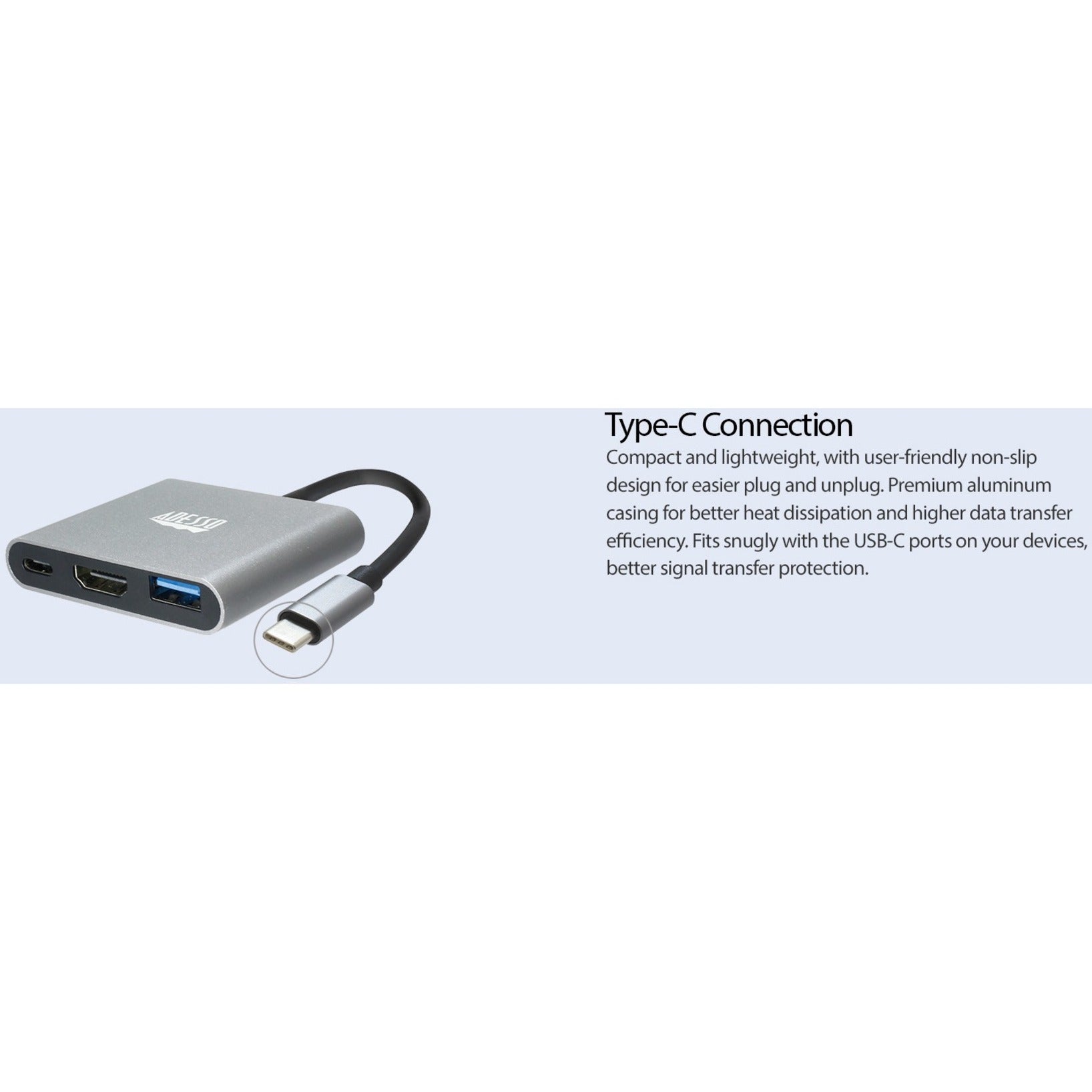 Adesso AUH-4010 3-IN-1 USB-C Multi-Port Docking Station, TAA Compliant, HDMI, USB Type-A, USB Type-C, Thunderbolt, 60W Power Supply