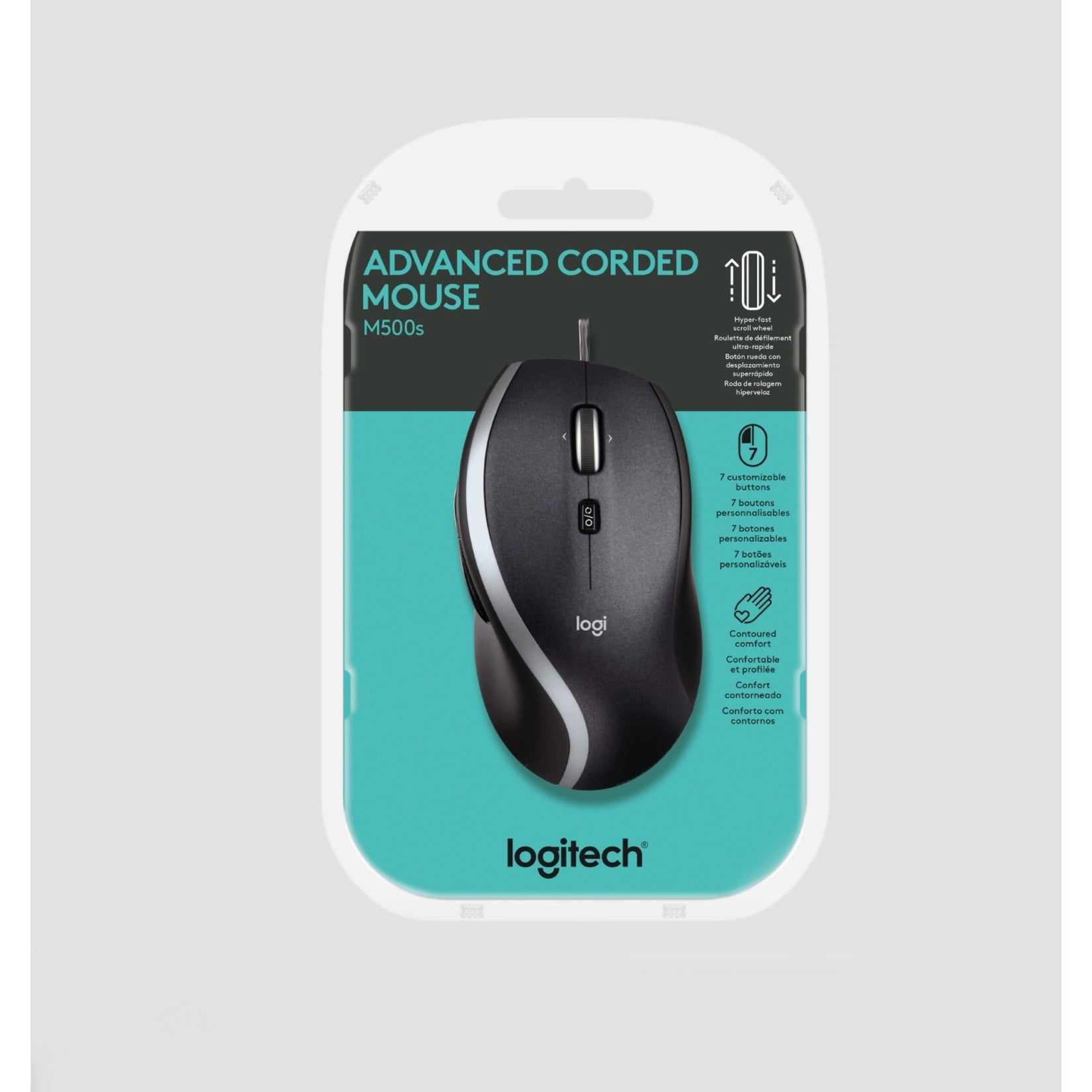 Logitech 910-005783 M500S Advanced Corded Mouse, Full-size, Tilt Wheel, 4000 dpi, USB
