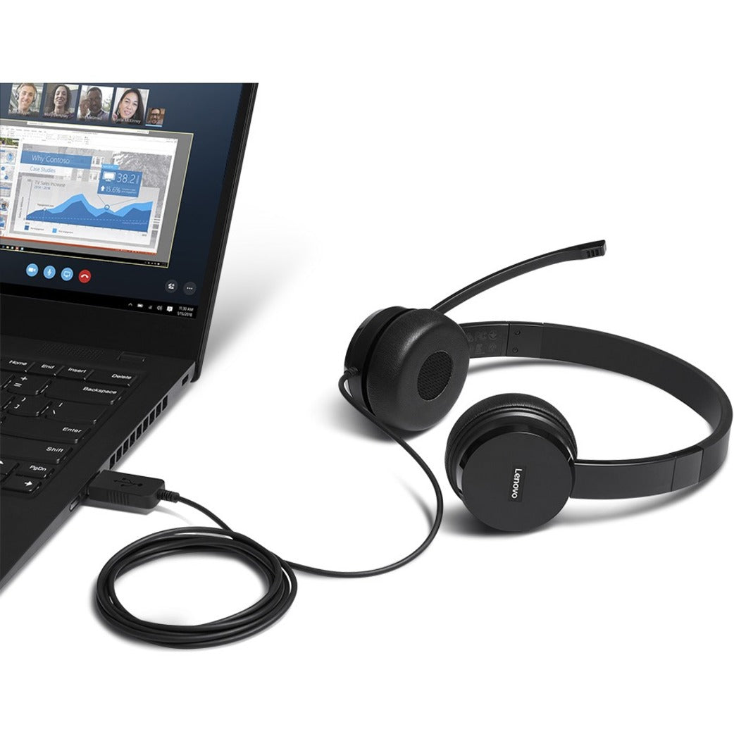 Lenovo 4XD0X88524 100 Headset, USB Wired Binaural Over-the-head Stereo