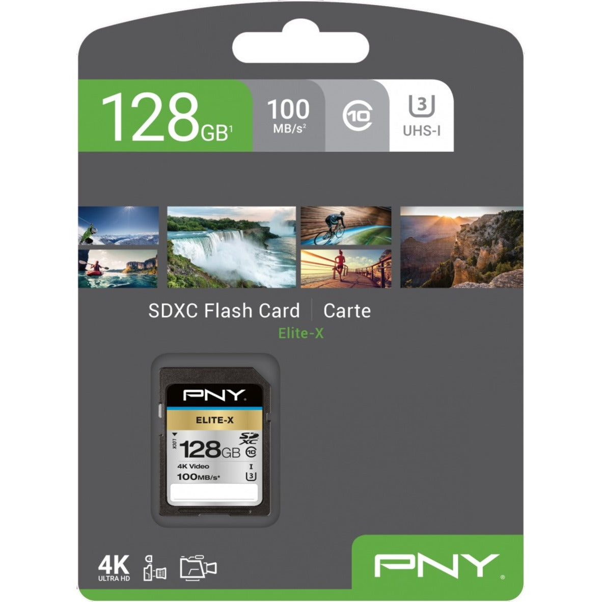 PNY P-SD128U3100EX-GE Elite-X SDXC Memory Card - 128GB, Class 10/UHS-I (U3), 100 MB/s