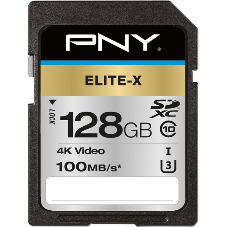 PNY P-SD128U3100EX-GE Elite-X SDXC Memory Card - 128GB, Class 10/UHS-I (U3), 100 MB/s