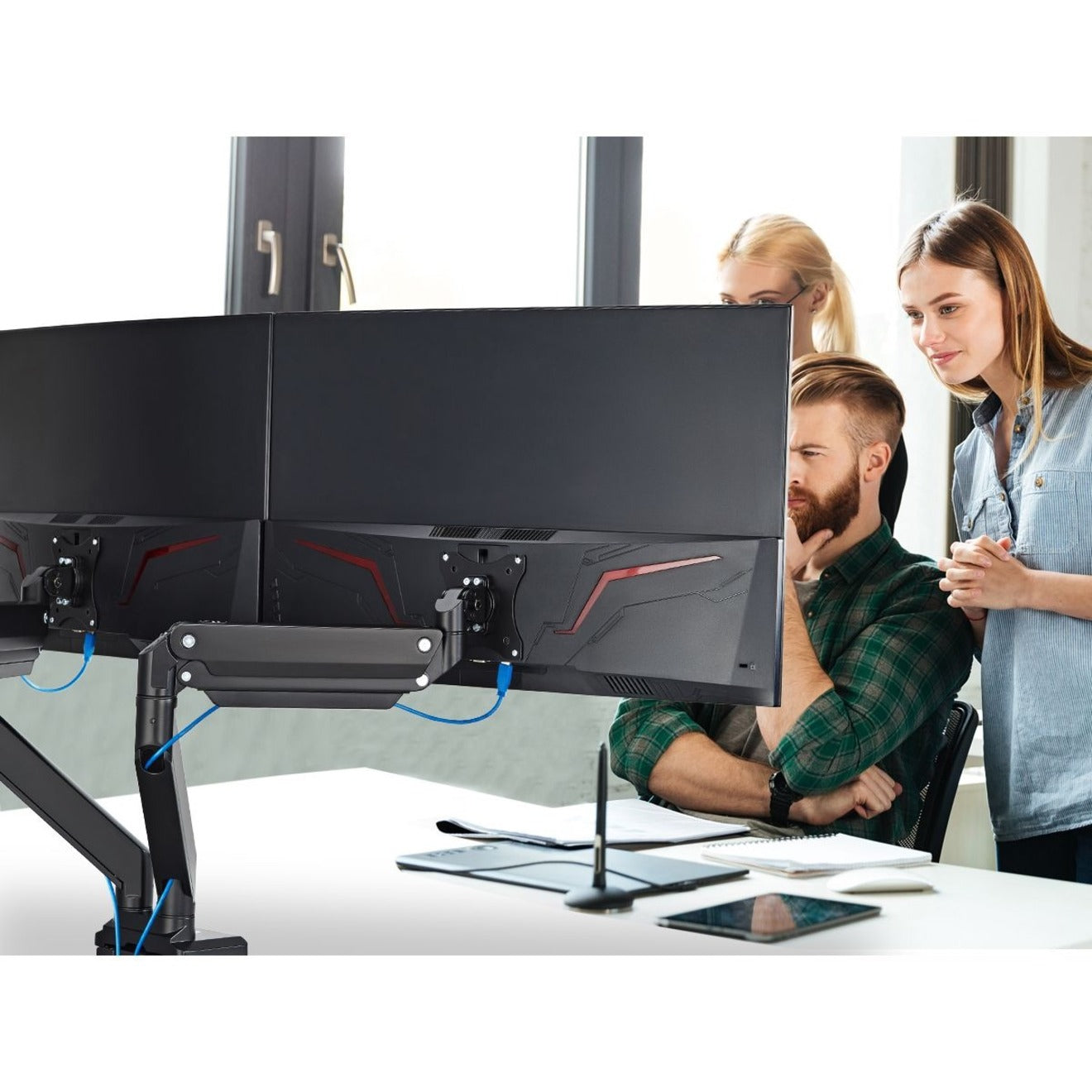 SIIG CE-MT3011-S1 Dual Monitor Heavy-Duty Premium Aluminum Gas Spring Desk Mount - 35", Ergonomic and Space-Saving Solution for Dual Monitor Setup