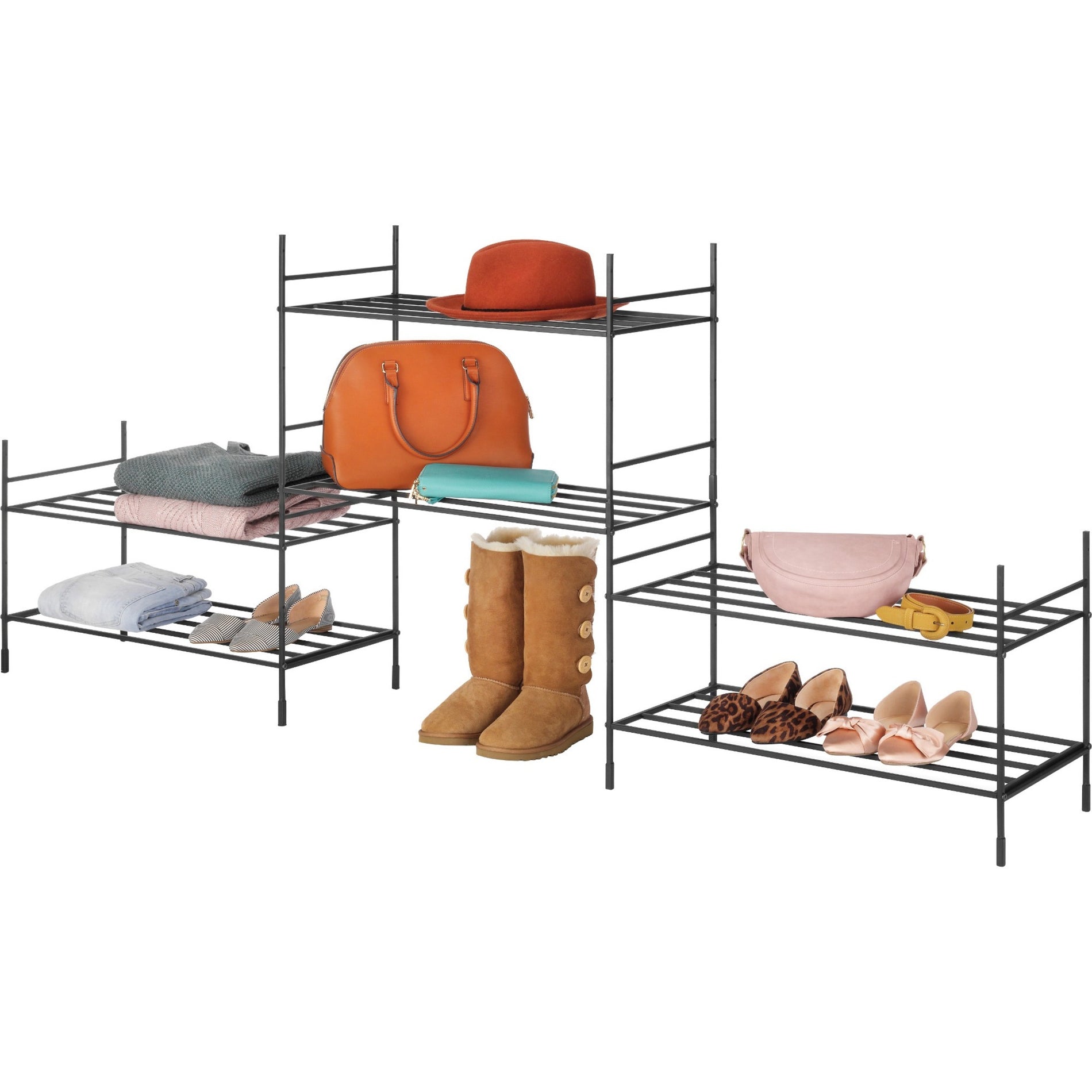 Whitmor 6898-10906 Storage Rack, Adjustable Height, Adjustable Shelf, Durable, Portable, Matte Black, 2 Tiers
