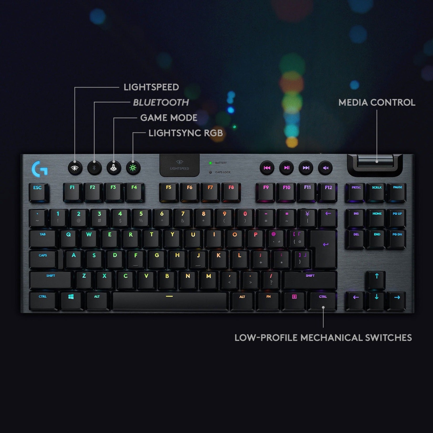 Logitech 920-009512 G915 TKL Tenkeyless Lightspeed Wireless RGB Mechanical Gaming Keyboard, Rechargeable, Low-profile Keys, Compact Keyboard