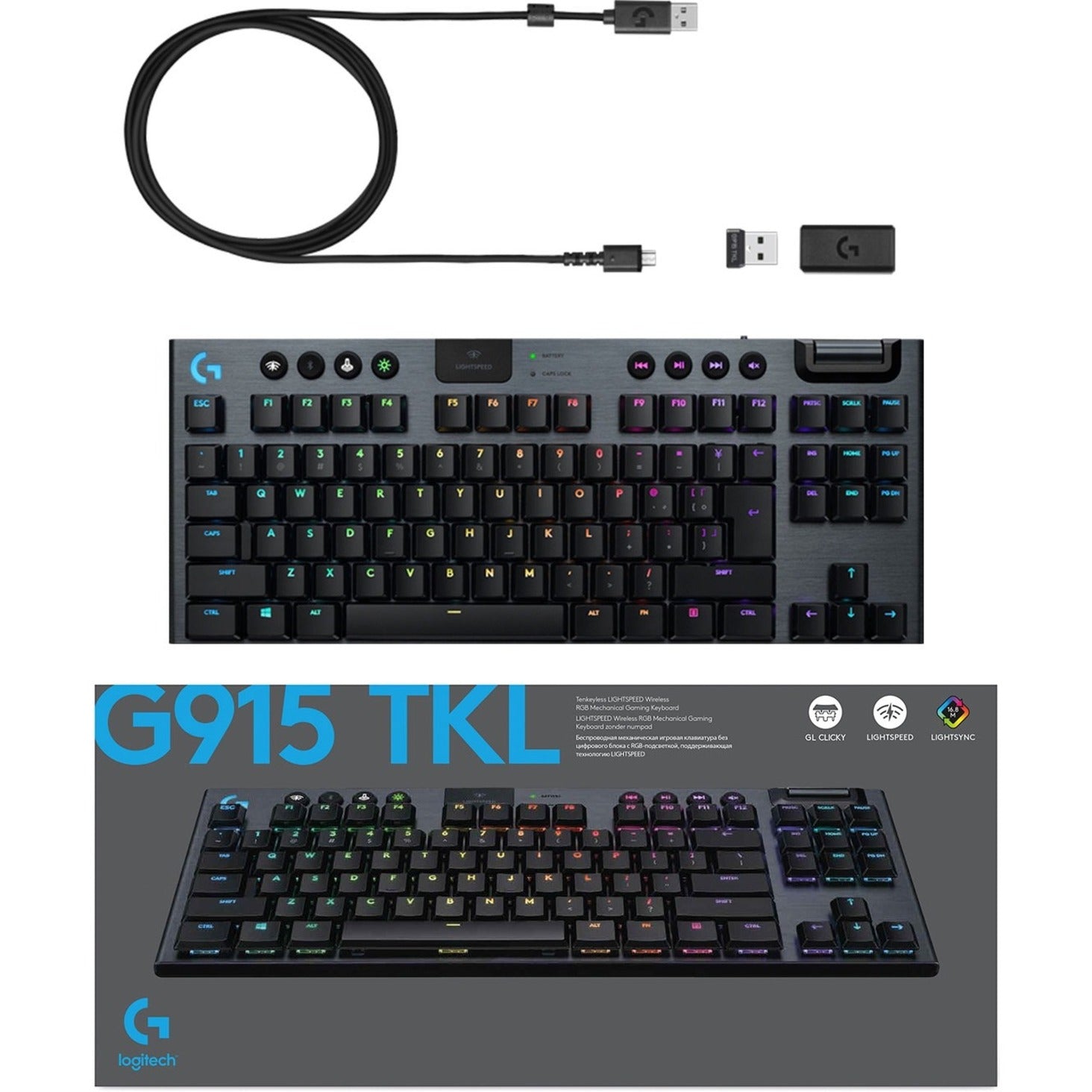 Logitech 920-009529 G915 TKL Tenkeyless Lightspeed Wireless RGB Mechanical Gaming Keyboard, Low-profile Keys, Customizable Backlighting
