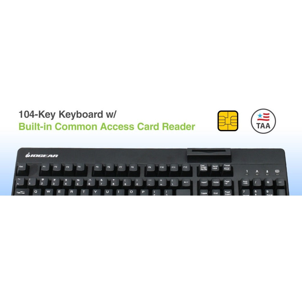 IOGEAR GKBSR202TAA 104-Key Keyboard w/ Built-in Common Access Card Reader, Plug and Play, Quiet Keys, Spill Resistant