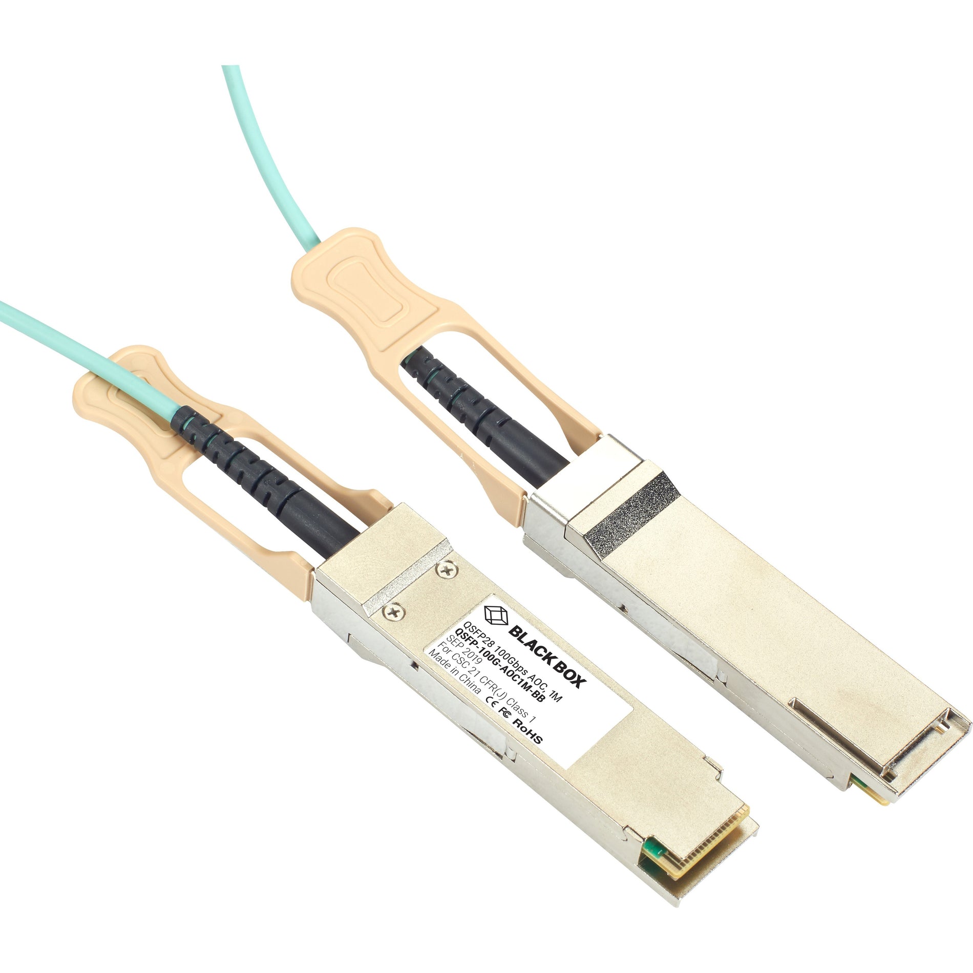 Black Box QSFP-100G-AOC10M-BB Fiber Optic Network Cable, 32.80 ft, Multi-mode, 100 Gbit/s, Aqua