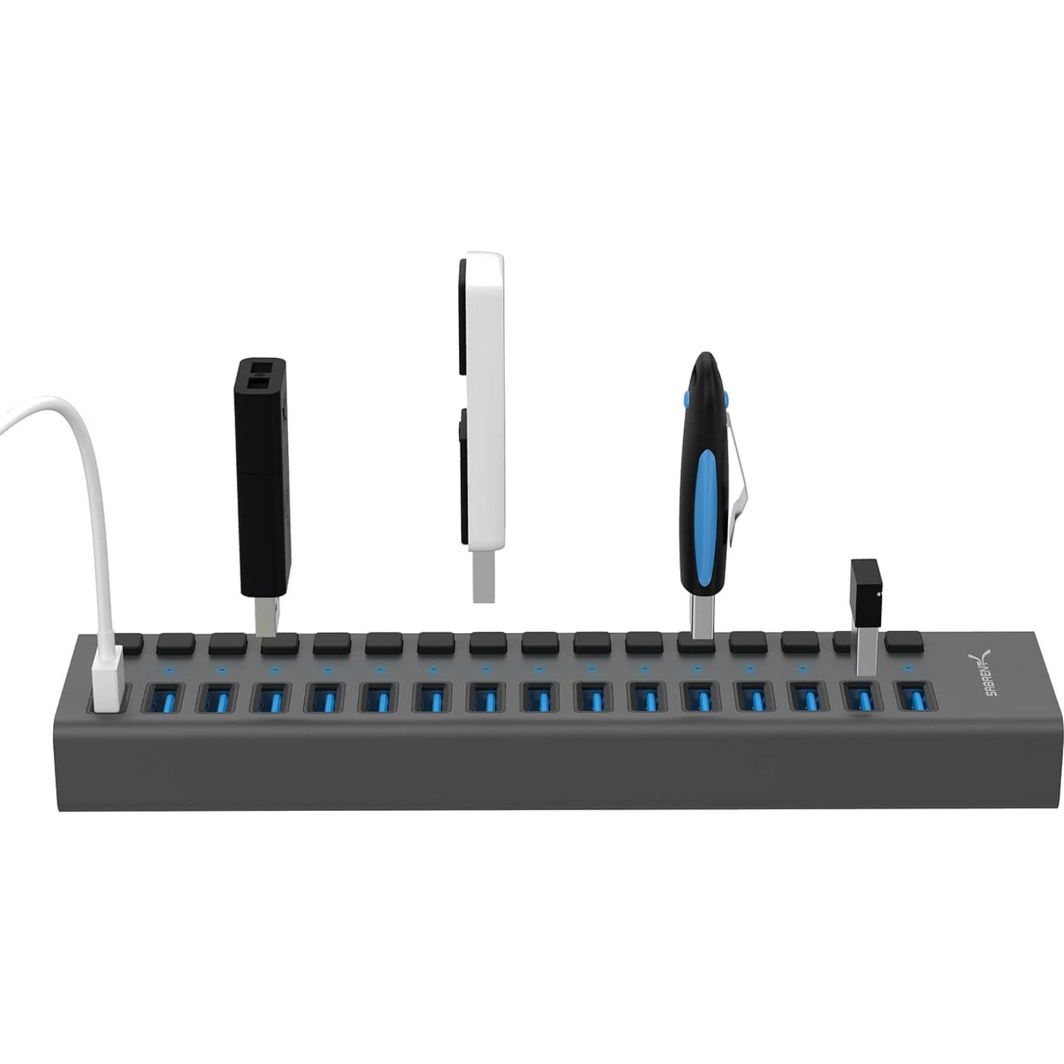 Sabrent HB-PU16 USB 3.0 16-Port Aluminum Hub with Power Switches and LEDs, 90 Watts Charging Capability