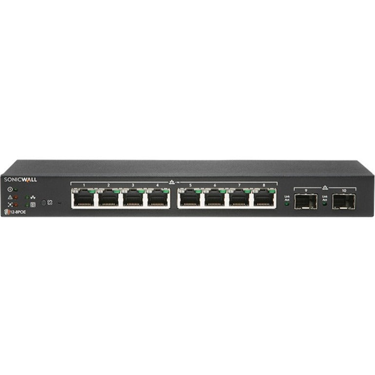 SonicWall 02-SSC-2463 Switch SWS12-8POE, 10-Port Gigabit Ethernet PoE Switch with 2 SFP Slots