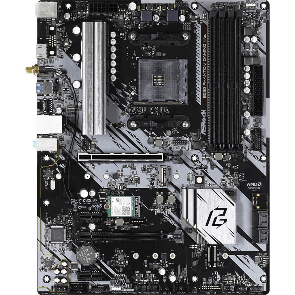 ASRock B550 PHANTOM GAMING 4 AC B550 Phantom Gaming 4/ac Desktop Motherboard, ATX Form Factor, AMD Chipset, Ryzen Processor Supported, 128GB Maximum Memory Supported, RAID Supported, HDMI, USB 3.2 Ports, Gigabit Ethernet