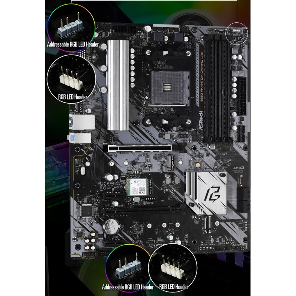 ASRock B550 PHANTOM GAMING 4 AC B550 Phantom Gaming 4/ac Desktop Motherboard, ATX Form Factor, AMD Chipset, Ryzen Processor Supported, 128GB Maximum Memory Supported, RAID Supported, HDMI, USB 3.2 Ports, Gigabit Ethernet