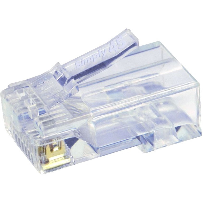 Close-up view of Simply45 S45-1500 RJ45 connector showing transparent housing and gold-plated contacts-alternate-image2