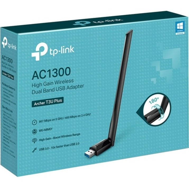 TP-Link ARCHER T3U PLUS AC1300 High Gain Wireless Dual Band USB Adapter, Dual Band Wi-Fi Adapter with External Antenna