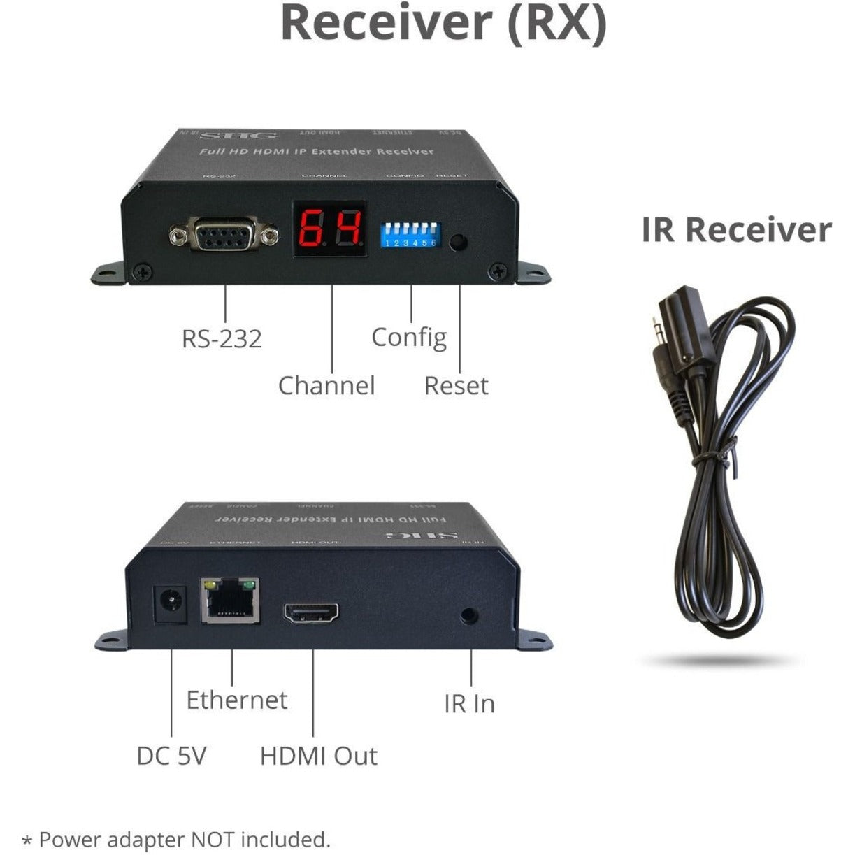 SIIG CE-H26511-S1 Full HD HDMI Extender over IP with PoE, RS-232 & IR - Receiver, 328.08 ft Maximum Operating Distance