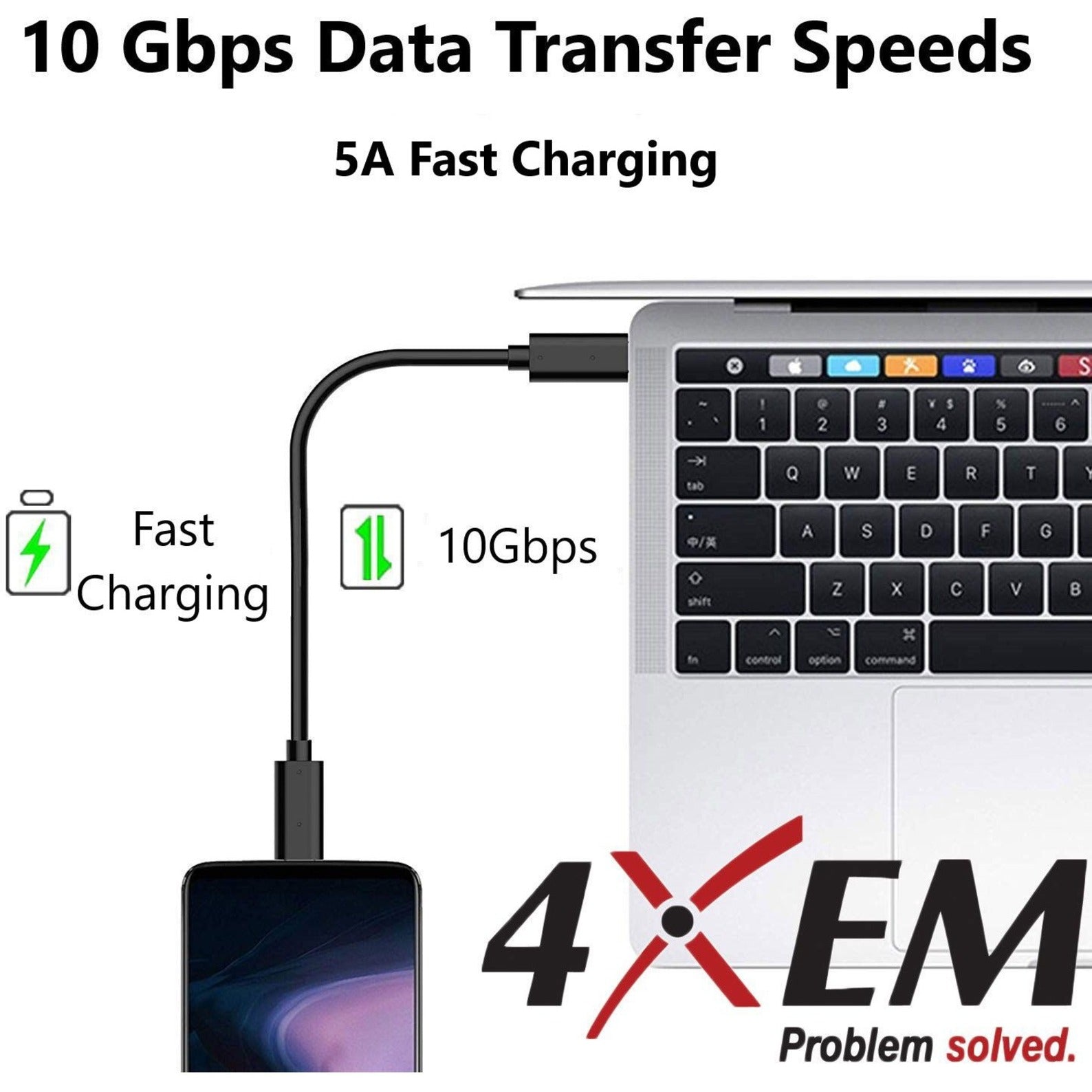 4XEM 4XUSBCC31G23W 3FT/1M USB-C To USB-C Cable M/M USB 3.1 Gen 2 10GBPS, Reversible Charging, E-marker Chip, White