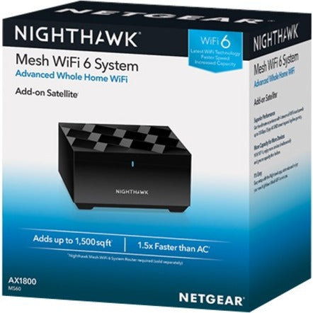 Netgear MS60-100NAS Nighthawk Dual-Band WiFi 6 Mesh Add-on Satellite, Gigabit Ethernet, 1.76 Gbit/s