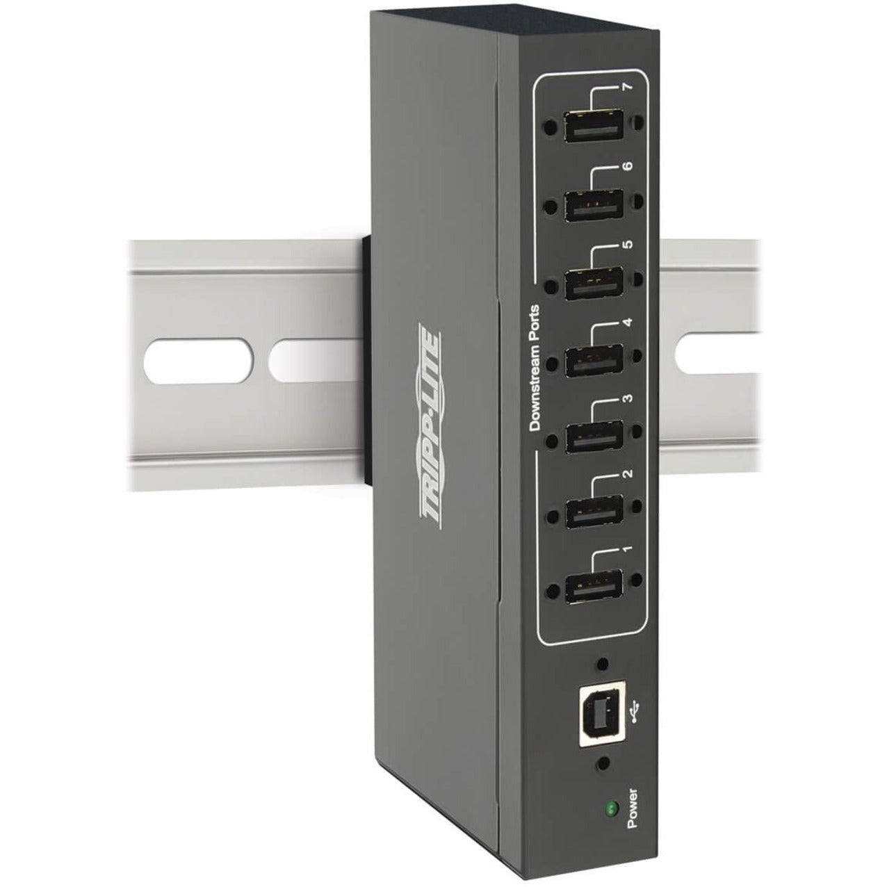 Tripp Lite U223-007-IND-1 7-Port Industrial-Grade USB 2.0 Hub, Wall/DIN Rail Mountable, Black