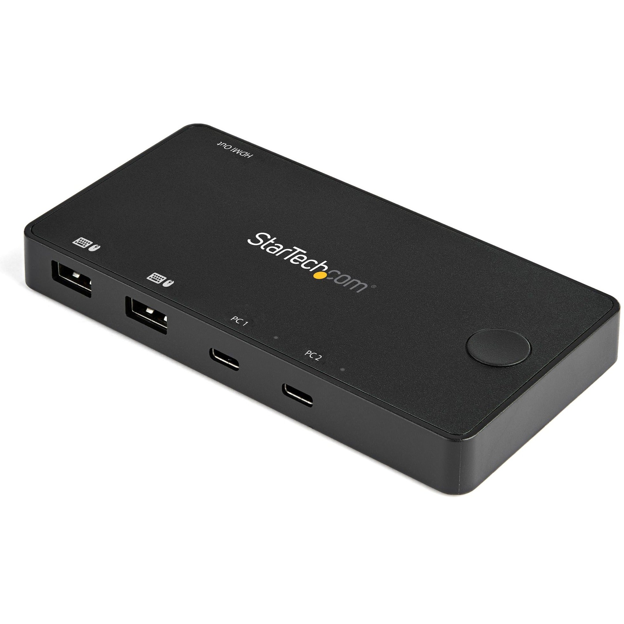 StarTech.com SV211HDUC 2 Port USB C KVM Switch, 4K 60Hz HDMI, Compact UHD Desktop KVM Switch w/USB Type C Cables