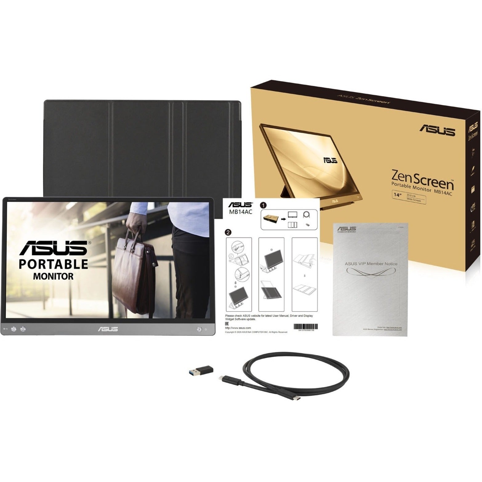 Asus MB14AC ZenScreen 14" Full HD LCD Monitor, Ultra Slim, Low Blue Light, Dark Gray