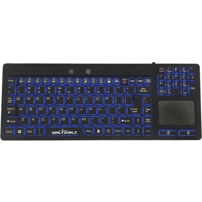Seal Shield S108PG Seal Glow Series Waterproof Silicone Backlit Keyboard With Touchpad, USB Wired, 108 Keys, Black