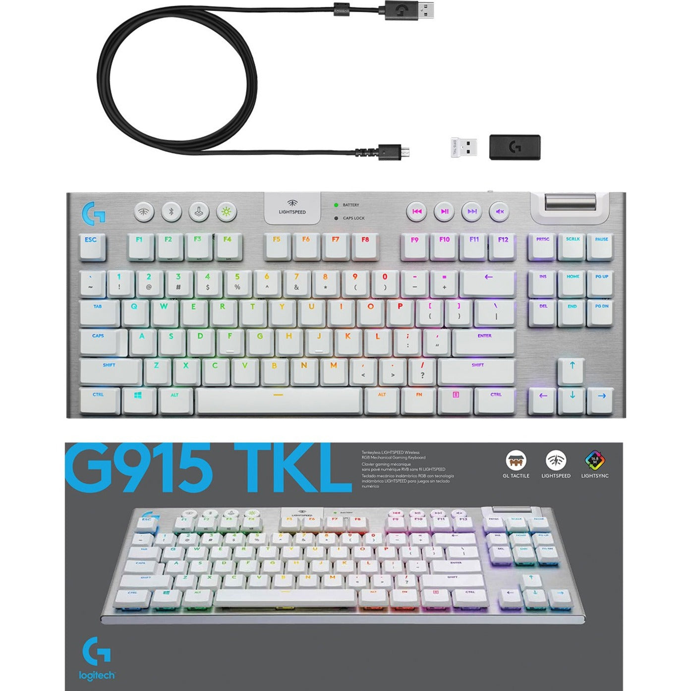 Logitech 920-009660 G915 TKL Tenkeyless Lightspeed kabellose RGB Mechanische Gaming-Tastatur kompakte Tastatur mit flachen Tasten anpassbarer Hintergrundbeleuchtung