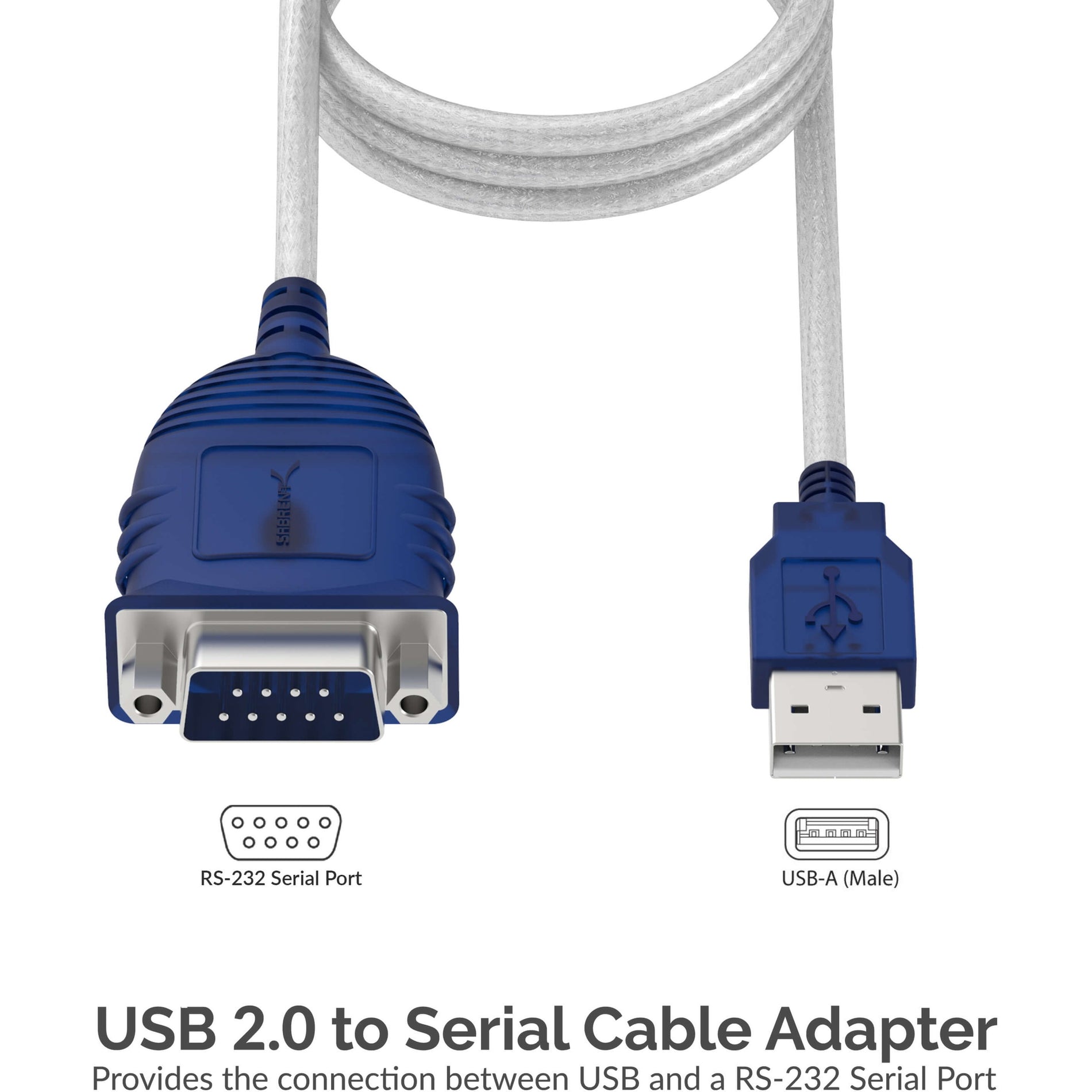 Sabrent CB-DB9P USB 2.0 To Serial DB9 Male (9 Pin) RS232 Cable Adapter, Data Transfer Cable