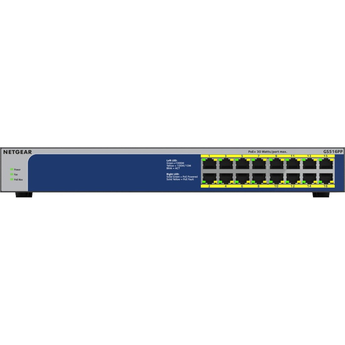 Netgear GS516PP-100NAS GS516PP Ethernet Switch, 16 Port Gigabit Ethernet PoE+, 260W PoE Budget