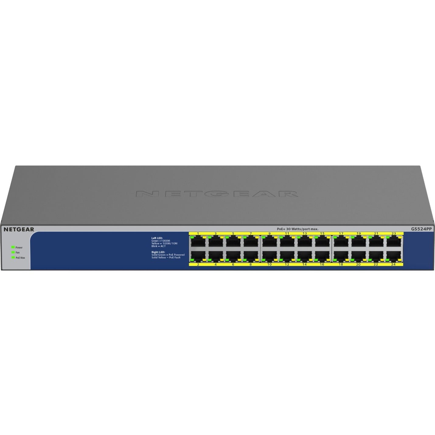 Netgear GS524PP-100NAS GS524PP Ethernet Switch, 24 Port Gigabit Ethernet PoE+, 300W PoE Budget