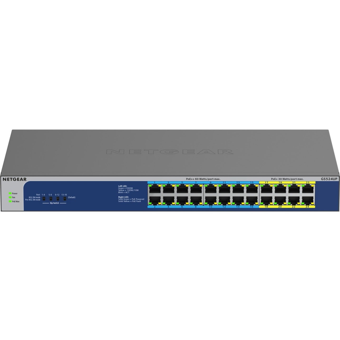 Netgear GS524UP-100NAS GS524UP Ethernet Switch, 24 Ports, 480W PoE Budget
