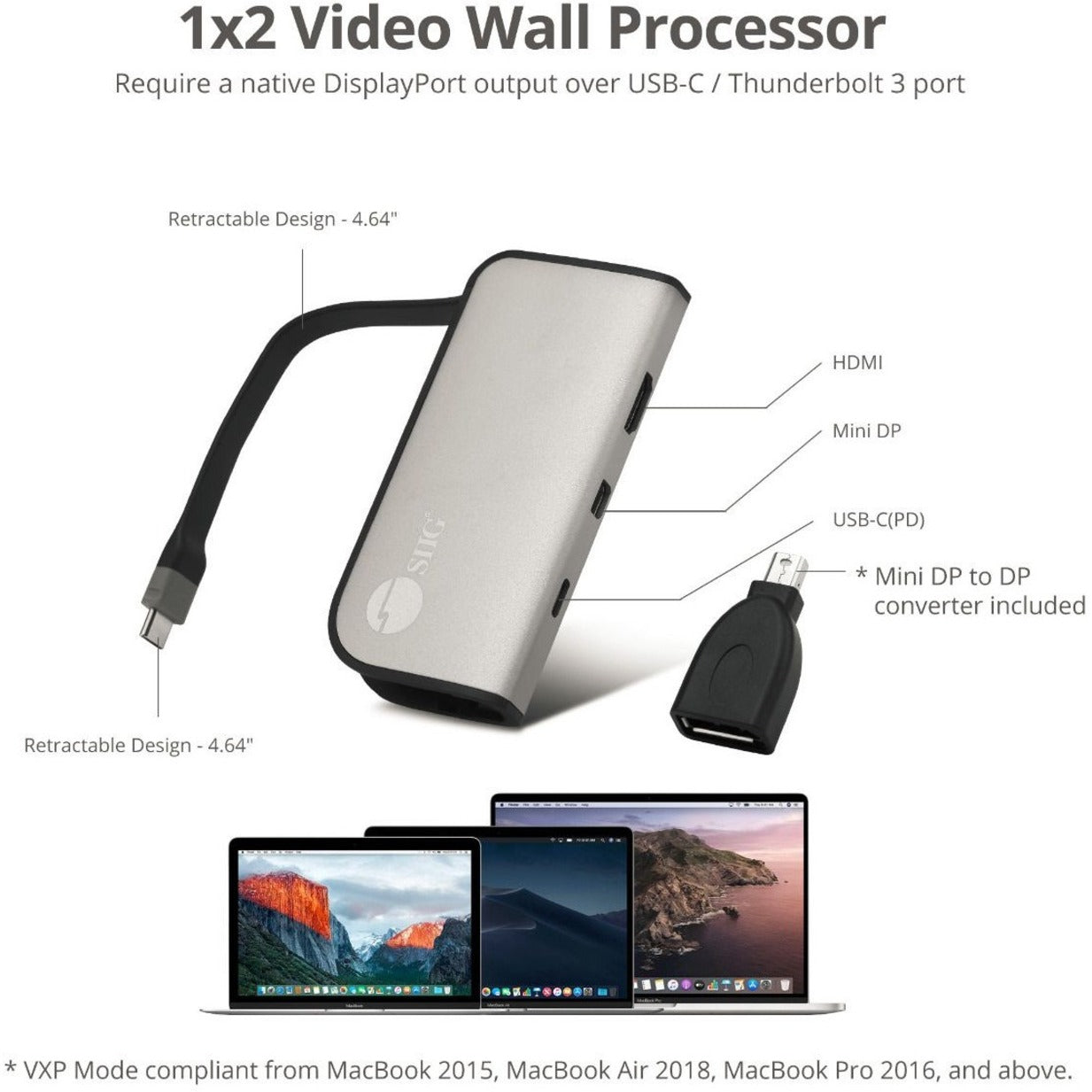 SIIG CB-TC0H11-S1 USB-C to mDP & HDMI VXP Video Adapter with PD 3.0, 4K Resolution, 2-Year Warranty