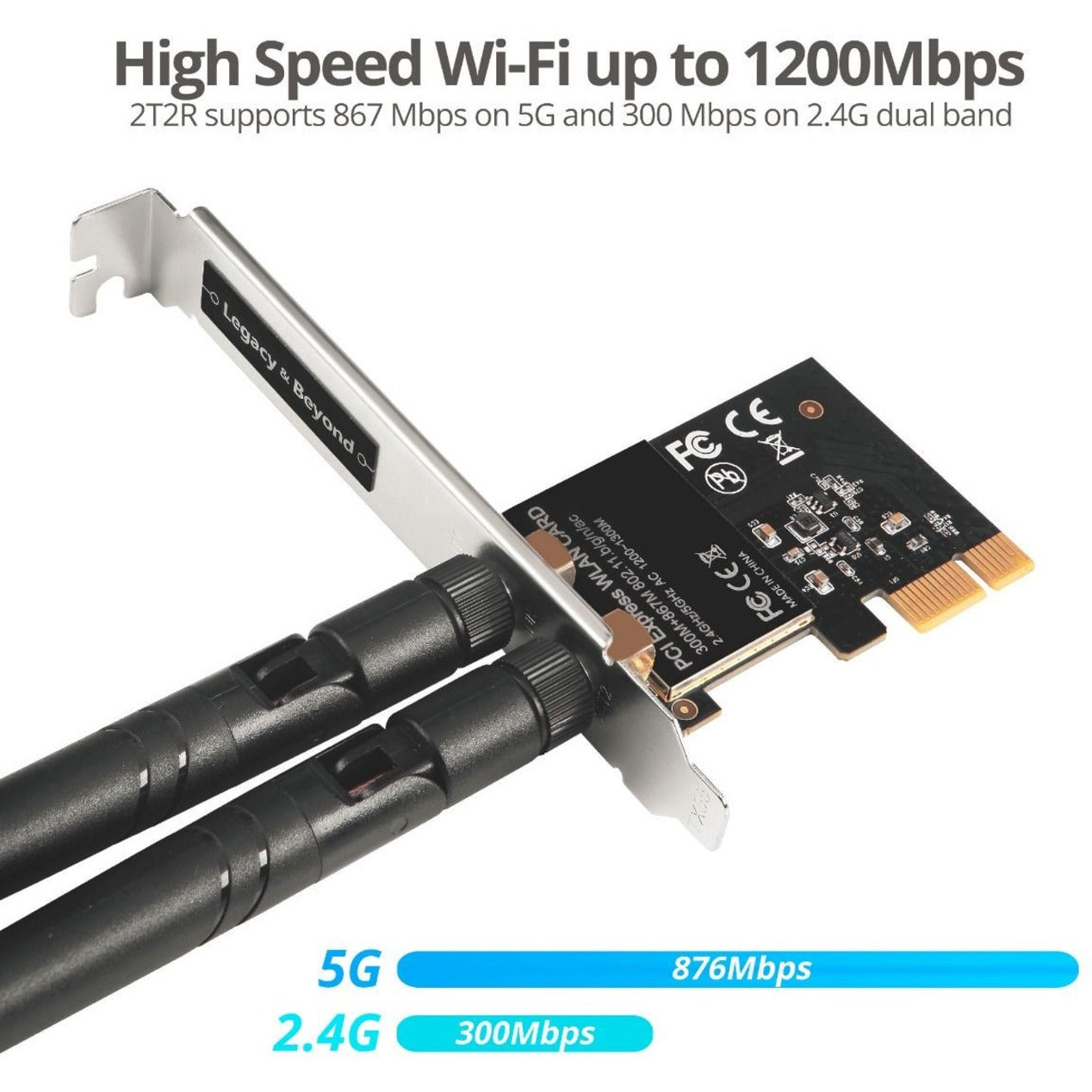 SIIG LB-WR0011-S1 Wireless 2T2R Dual Band WiFi Ethernet PCIe Card - AC1200, High-Speed Internet Connection for Desktop Computers and Servers